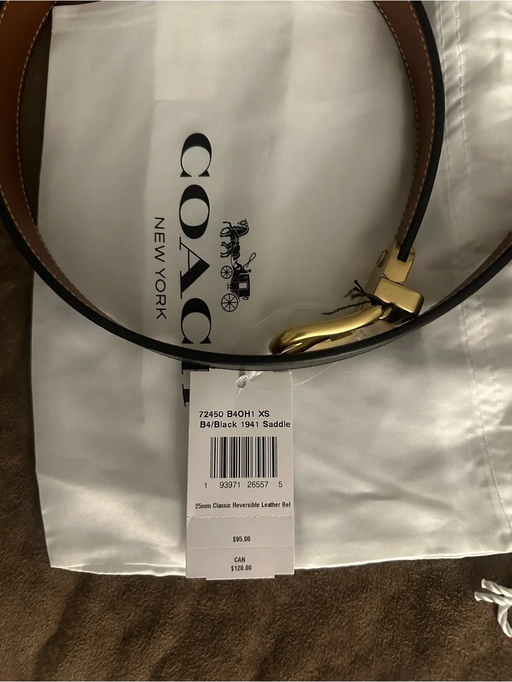 Coach reversible belt black/tan gold buckle